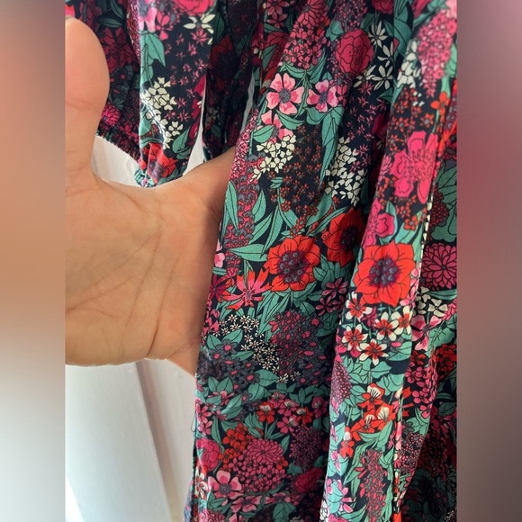 Evereve Sutton Dark Pink Floral Long Sleeve Belted Mini Dress Size Large - Picture 6 of 10